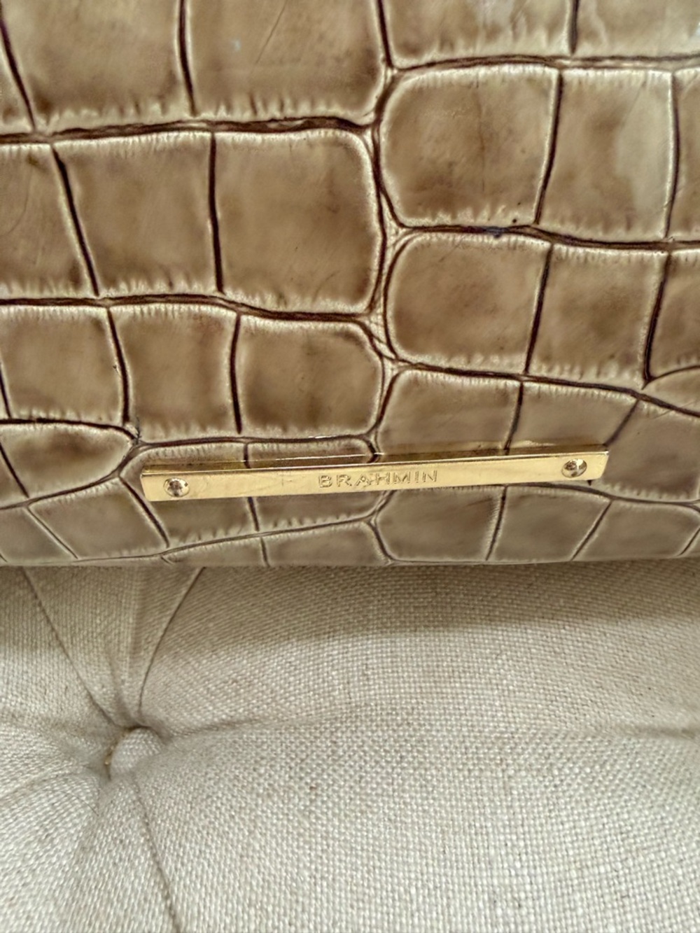 Brahmin Finley Carryall Croc Embossed Leather Taupe Melbourne Satchel Bag - Picture 7 of 10